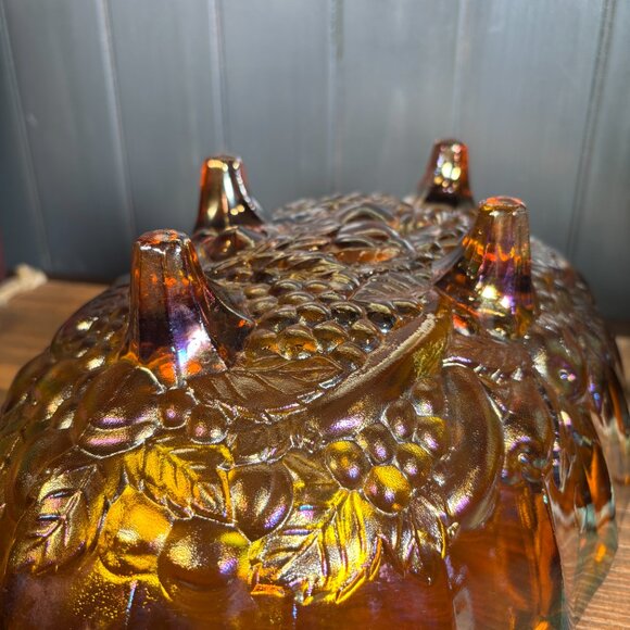 Vintage Indiana Glass Harvest Grapes Carnival Glass Footed Oval Fruit Bowl - Picture 9 of 16